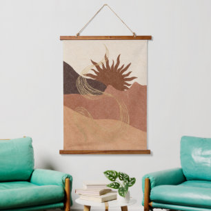 Abstract Boho Terracotta Bisque Sun Mountains Hanging Tapestry