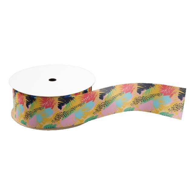 Abstract Boho Tropical Palm Leaves Grosgrain Ribbon (Spool)