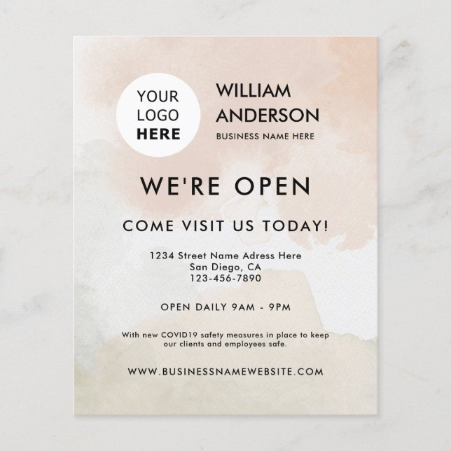 Abstract Boho Watercolor Logo Grand Opening  Flyer (Front)