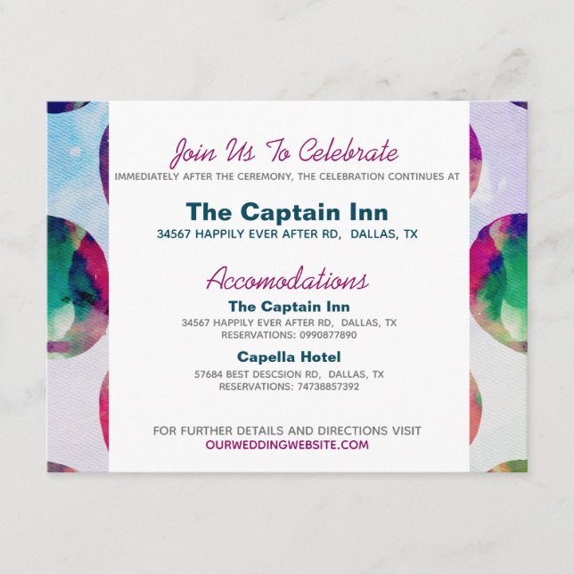 Abstract Boho Watercolor Pink Wedding Information Enclosure Card (Front)