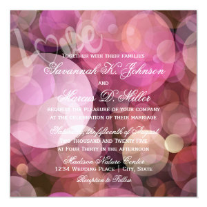 Abstract Bokeh Pink Purple LOVE Wedding Invitation