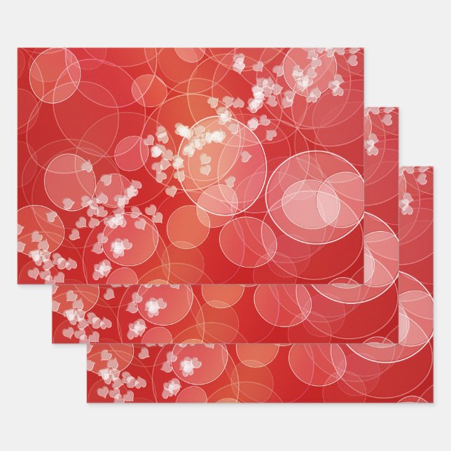 Abstract Bokeh Red Hearts Love  Pattern Wrapping Paper Sheets (Set)
