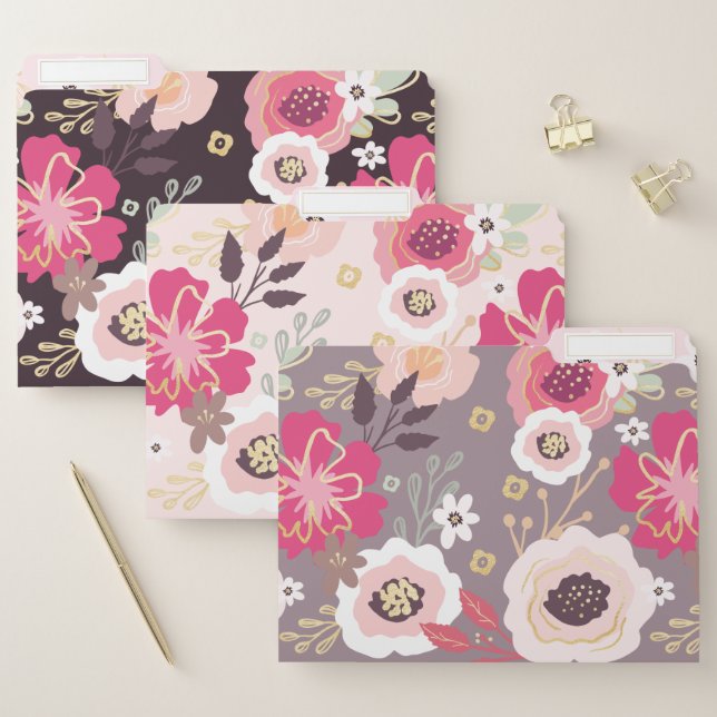Abstract Bold Boho Bohemian Chic Floral Patterns File Folder (Set)