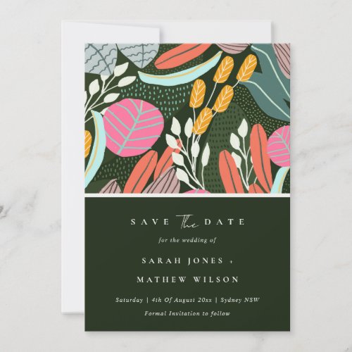 Abstract Bold Colorful Tropical Botanical Foliage Save The Date