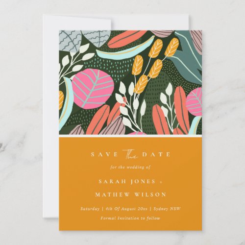 Abstract Bold Colorful Tropical Botanical Foliage Save The Date