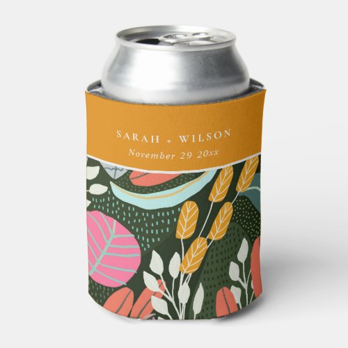 Abstract Bold Colorful Tropical Botanical Wedding Can Cooler