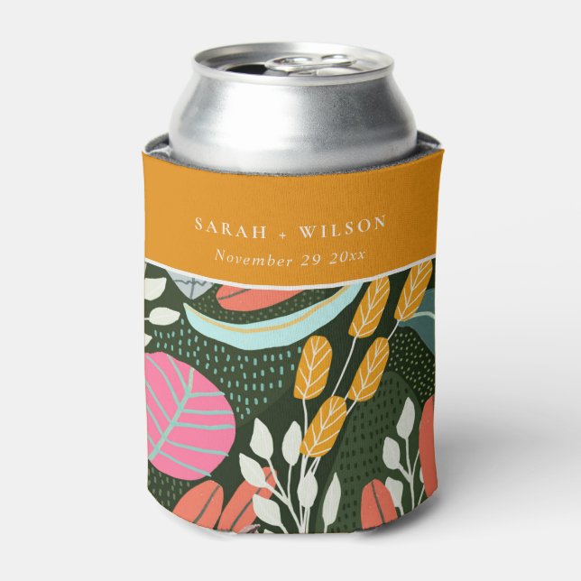 Abstract Bold Colorful Tropical Botanical Wedding Can Cooler (Can Front)