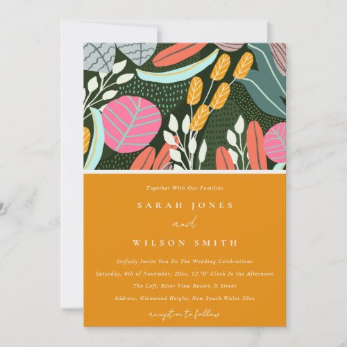 Abstract Bold Colorful Tropical Botanical Wedding Invitation