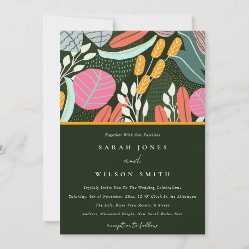 Abstract Bold Colorful Tropical Botanical Wedding Invitation