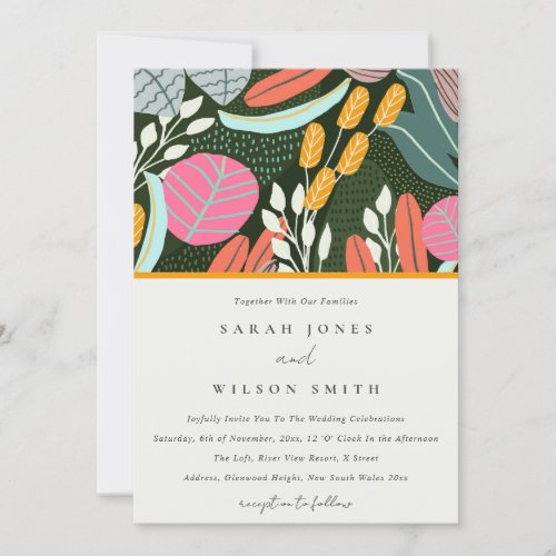 Abstract Bold Colorful Tropical Botanical Wedding Invitation