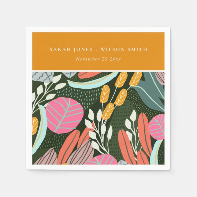 Abstract Bold Colorful Tropical Botanical Wedding Napkins (Front)