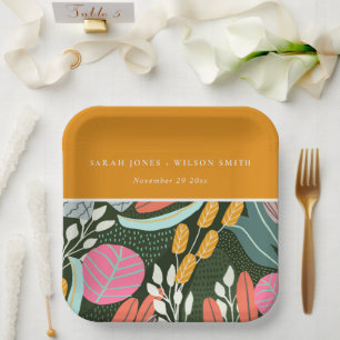 Abstract Bold Colorful Tropical Botanical Wedding Paper Plates