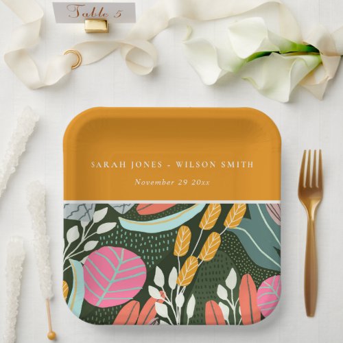 Abstract Bold Colorful Tropical Botanical Wedding Paper Plates