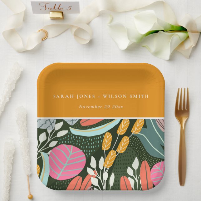 Abstract Bold Colorful Tropical Botanical Wedding Paper Plates (Wedding)