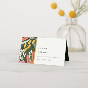 Abstract Bold Colorful Tropical Botanical Wedding Place Card