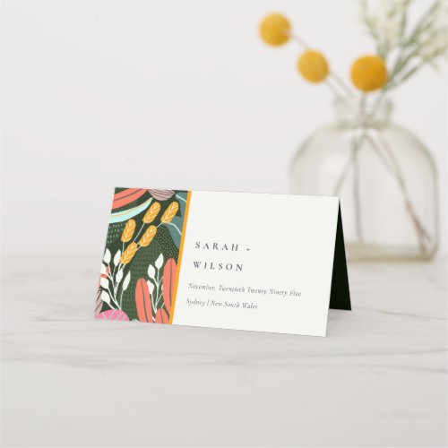 Abstract Bold Colorful Tropical Botanical Wedding Place Card