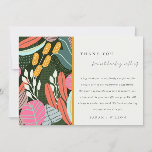Abstract Bold Colorful Tropical Botanical Wedding Thank You Card
