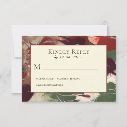 Abstract Bold Colors Red Green Purple Gold Wedding RSVP Card