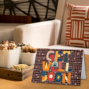 Abstract Bold Grid and Dotted Get Well Soon Card