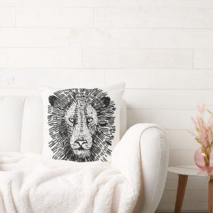 Abstract Bold Lion Face Illustration Throw Pillow