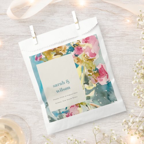 Abstract Bold Pink Blue Watercolor Floral Wedding Favor Bag