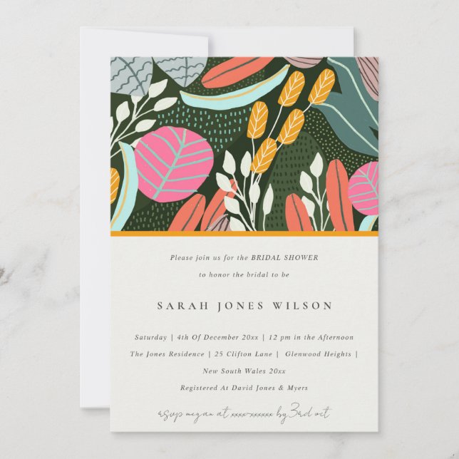 Abstract Bold Tropical Botanical Bridal Shower Invitation (Front)