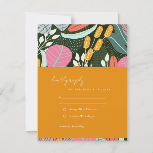 Abstract Bold Tropical Botanical Leafy Wedding RSVP Card