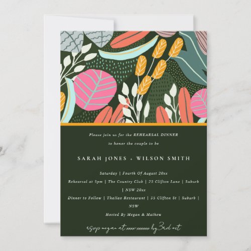 Abstract Bold Tropical Botanical Rehearsal Dinner Invitation