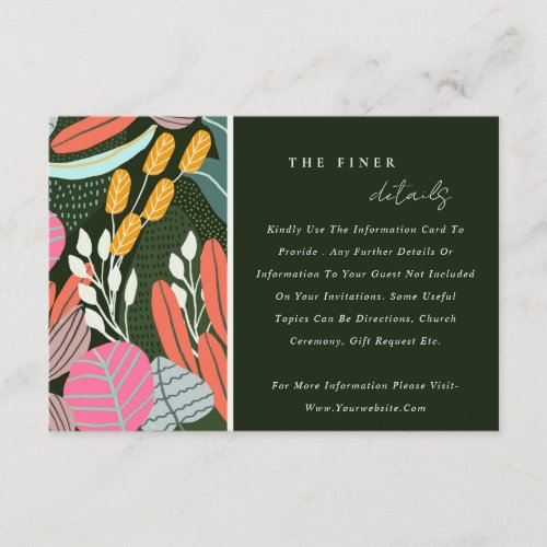 Abstract Bold Tropical Botanical Wedding Details Enclosure Card
