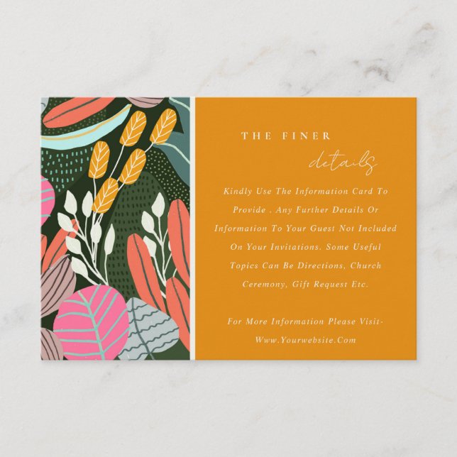 Abstract Bold Tropical Botanical Wedding Details Enclosure Card (Front)
