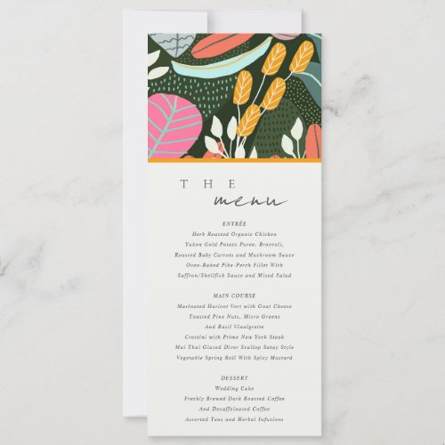 Abstract Bold Tropical Botanical Wedding Menu Card