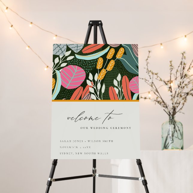 Abstract Bold Tropical Botanical Wedding Welcome Foam Board (In Situ (Stand))