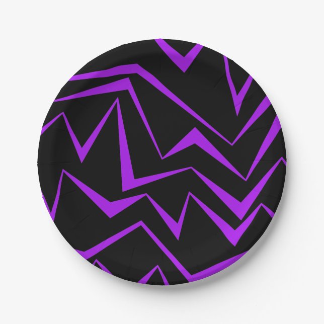 Abstract, bold, vibrant geometric zigzag pattern paper plates (Front)