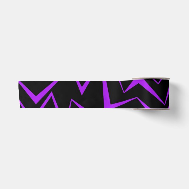 Abstract, bold, vibrant geometric zigzag pattern satin ribbon (Front)