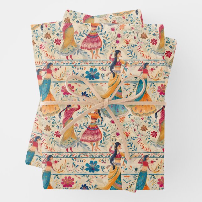 Abstract Bollywood Dancers Wrapping Paper Sheets (In situ)