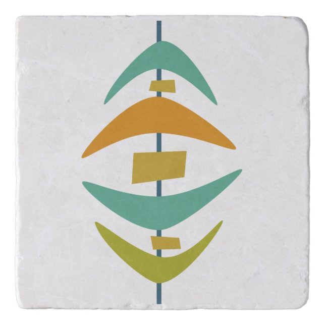 Abstract Boomerang Aqua Orange Green Mid Century Trivet (Front)