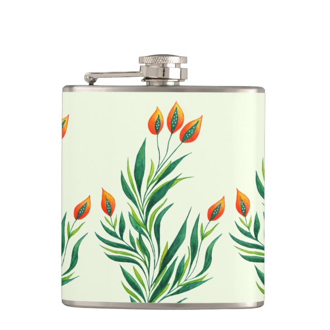 Abstract Botanical Art Spring Plant Flask (Front)