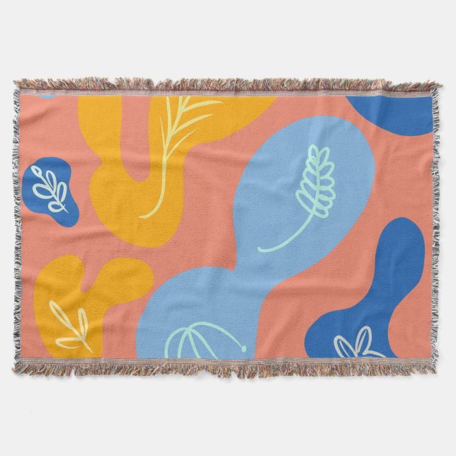 Abstract Botanical Blobs Blue Yellow Throw Blanket (Front)