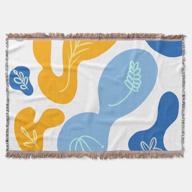 Abstract Botanical Blobs Blue Yellow Throw Blanket (Front)