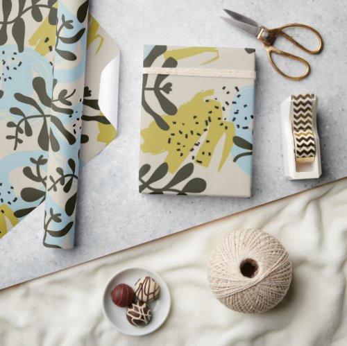 Abstract Botanical Bohemian Pastel Green Blue Wrapping Paper