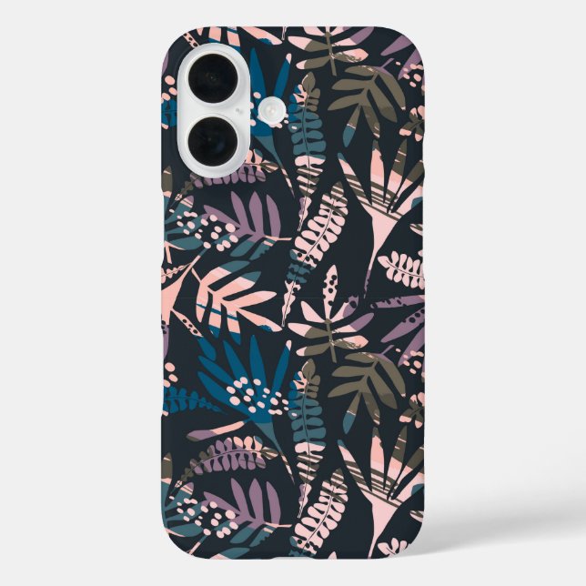 Abstract Botanical Boho Pattern Pink Blue Black Case-Mate iPhone Case (Back)