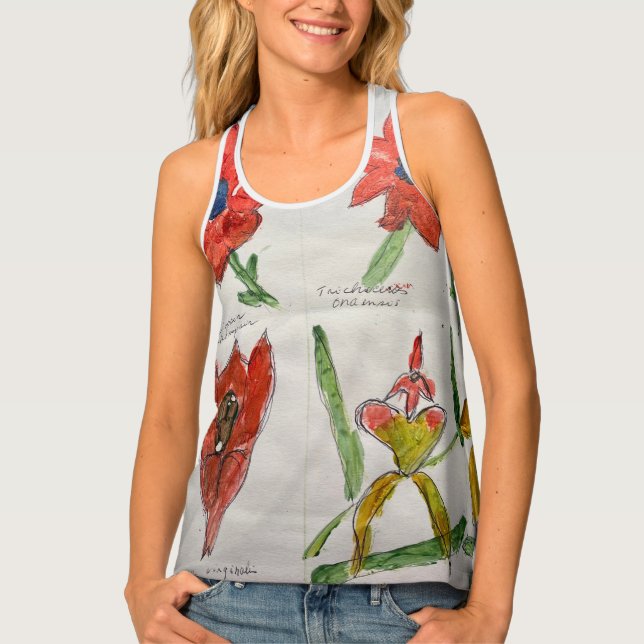 Abstract Botanical Design Active Wear Tank Top (Front)