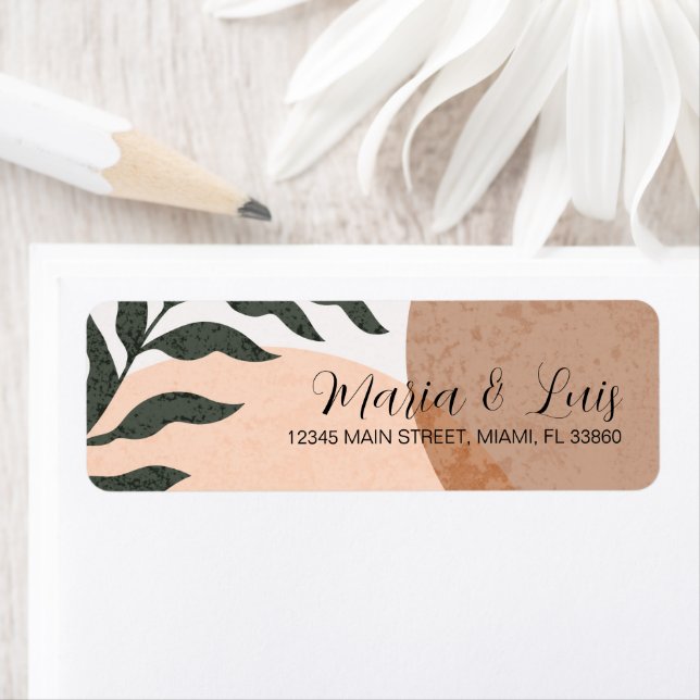 Abstract Botanical Earthy Terracotta Tan Wedding Label (Insitu)