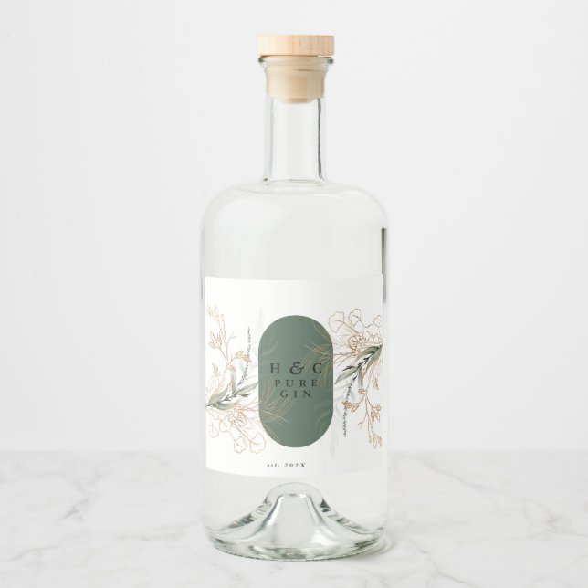 Abstract Botanical Eucalyptus Modern Monogram Liquor Bottle Label (Front)