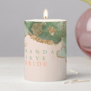 Abstract Botanical Eucalyptus Modern Monogram Pillar Candle