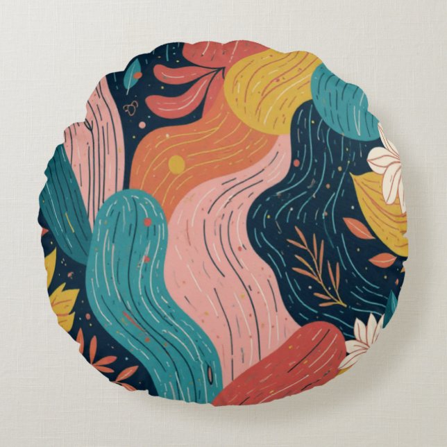 Abstract Botanical Flow Round Pillow (Front)