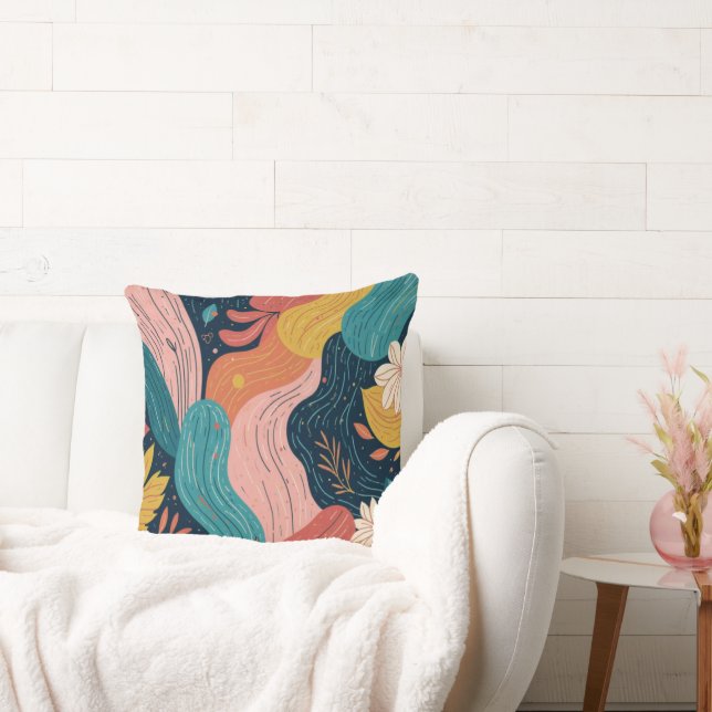 Abstract Botanical Flow Throw Pillow (Couch)
