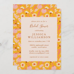 Abstract Botanical Fruit in Yellow Bridal Shower Invitation
