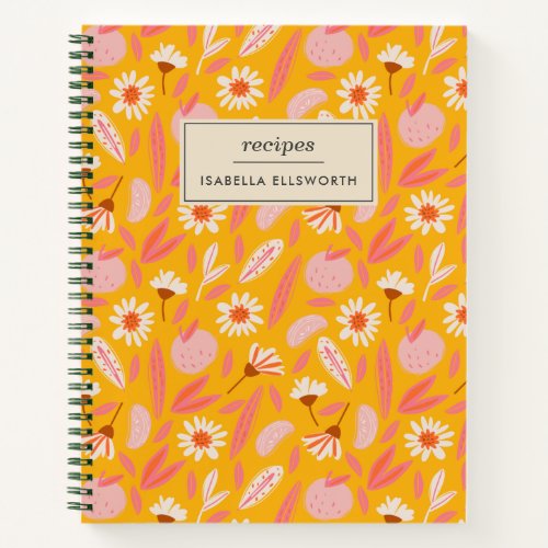 Abstract Botanical Fruit Pink Yellow Custom Recipe Notebook