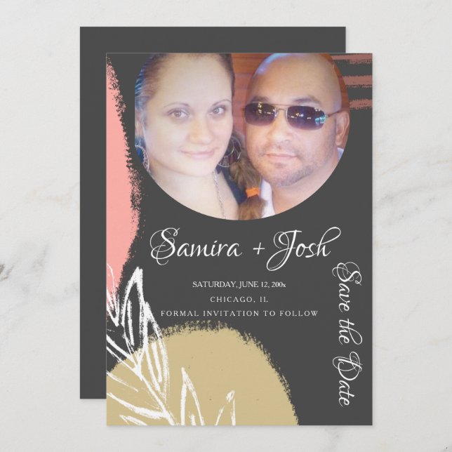 Abstract Botanical Gray Save the Date Photo Invitation (Front/Back)